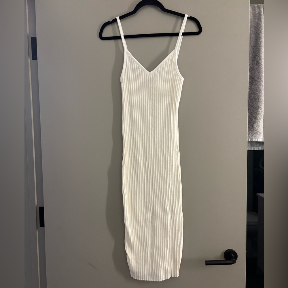 Zara White Ribbed Midi Dress